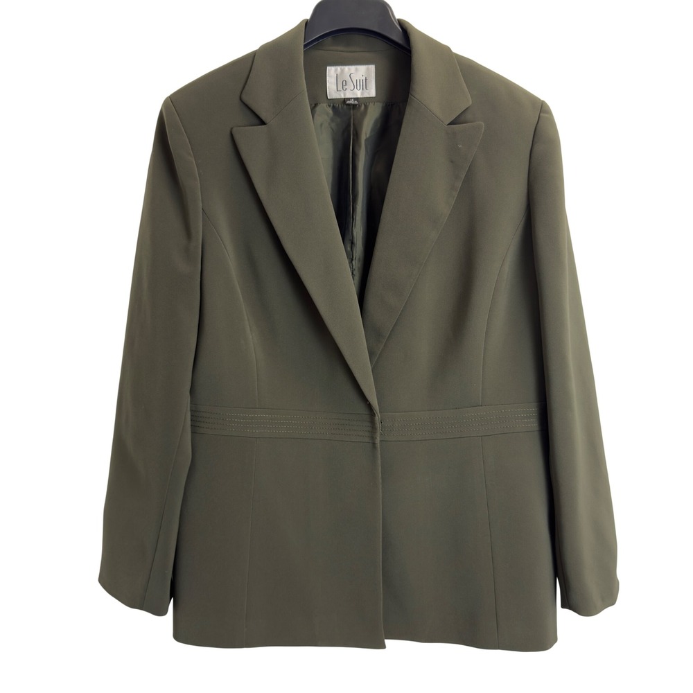 Le Suit Olive Green Notched Lapel Women's 16 Blazer Jacket Professional Office